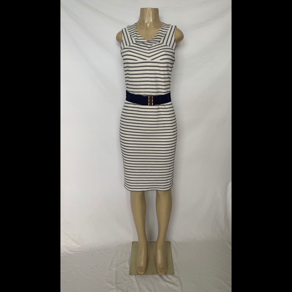 Ann Taylor Size 6 White Sheath Dress With Stripes